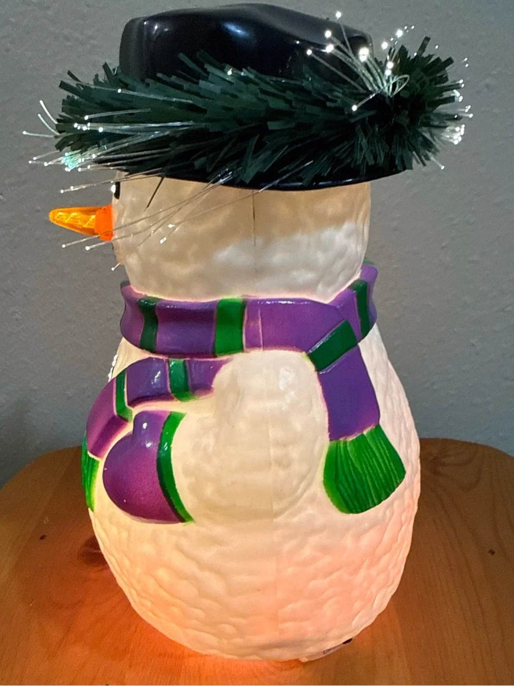 Vtg Fiber optic Blow mold  Purple & Green Snowman Holiday Light